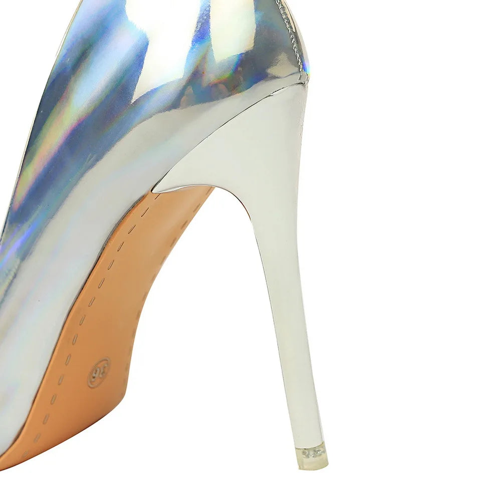 Women 10.5cm High Heels Blue Green Valentine Pumps Luxury Glossy Stripper Stiletto Wedding Bridal Fetish Shoes Plus Size 43