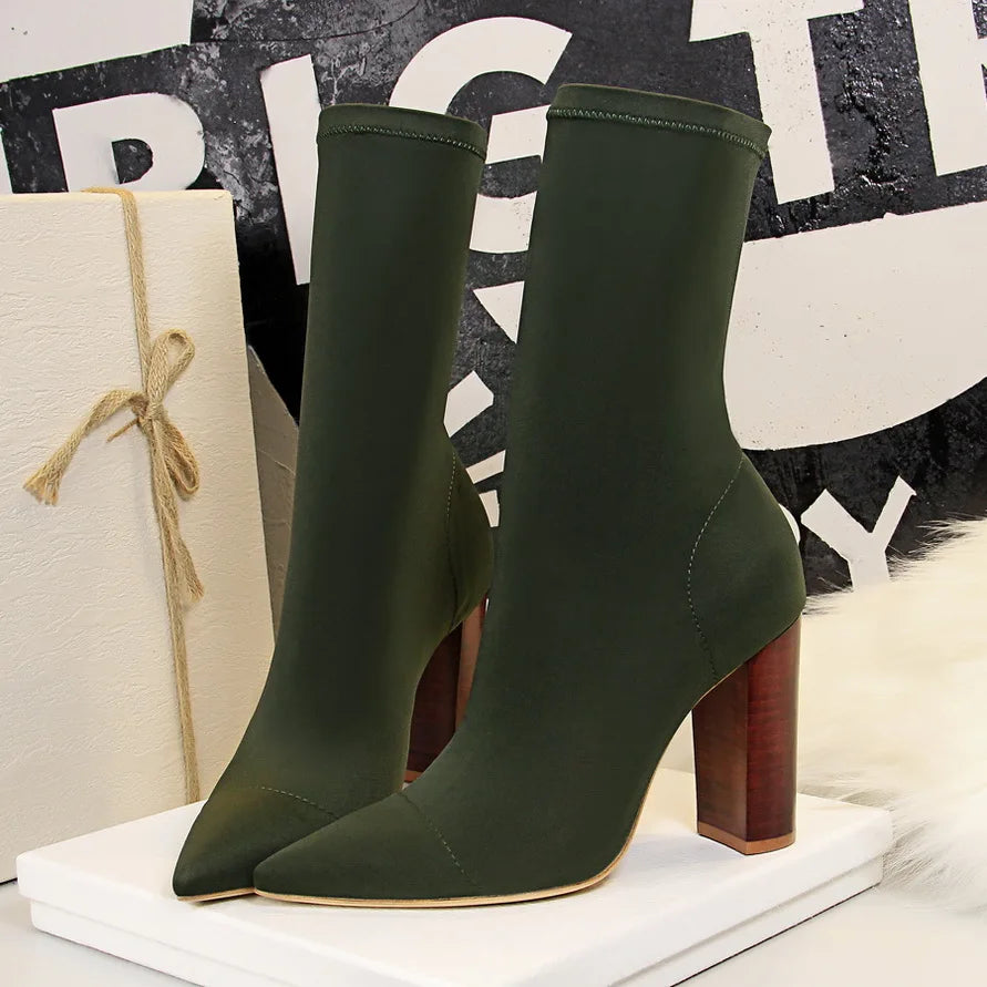 New Socks Boots Fashion Ankle Boots For Women Boots Balck Pointed Toe Elastic Heels Shoes Fetish Autumn Winter Female Shoes