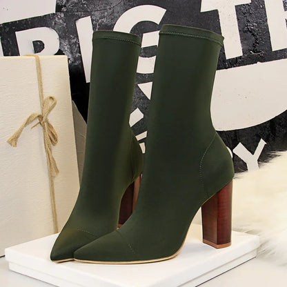 New Socks Boots Fashion Ankle Boots For Women Boots Balck Pointed Toe Elastic Heels Shoes Fetish Autumn Winter Female Shoes