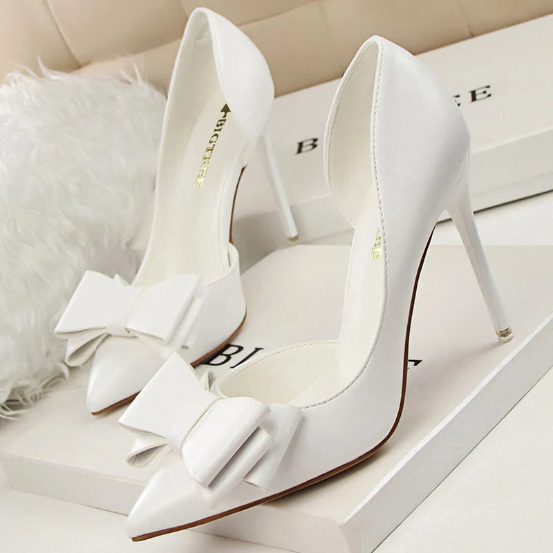 Shoes Bow-knot Woman Pumps Stiletto 10.5 Cm Women Basic Pump Pointed Toe Classic Pumps Sexy High Heels Women Shoes