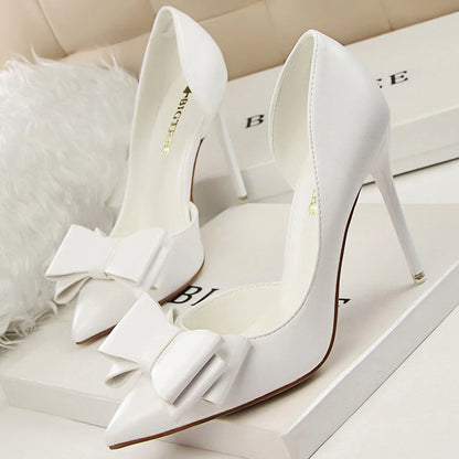 Shoes Bow-knot Woman Pumps Stiletto 10.5 Cm Women Basic Pump Pointed Toe Classic Pumps Sexy High Heels Women Shoes