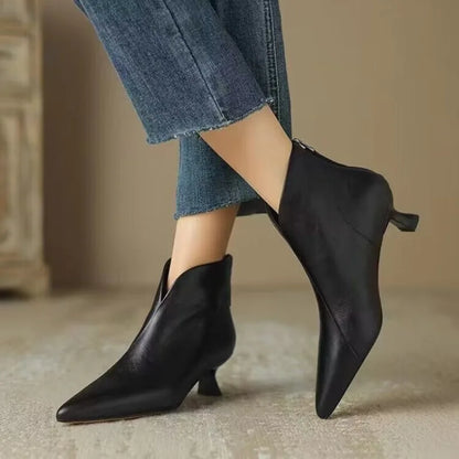 High Quality Commuting Office Pointed Toe Women's Ankle Boots Fashion Zipper Low Heel Pumps