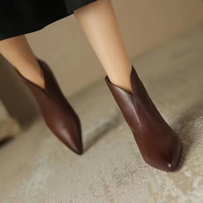 High Quality Commuting Office Pointed Toe Women's Ankle Boots Fashion Zipper Low Heel Pumps