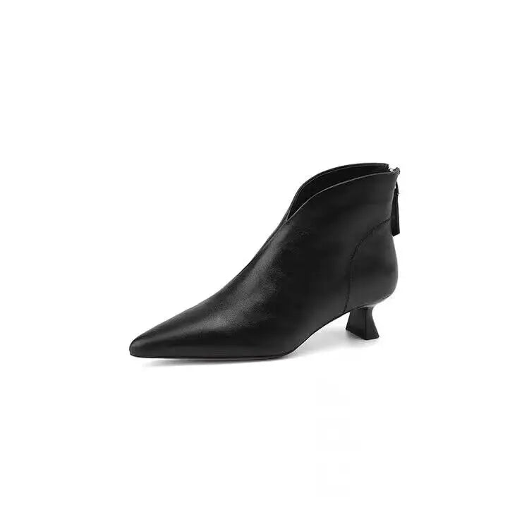 High Quality Commuting Office Pointed Toe Women's Ankle Boots Fashion Zipper Low Heel Pumps