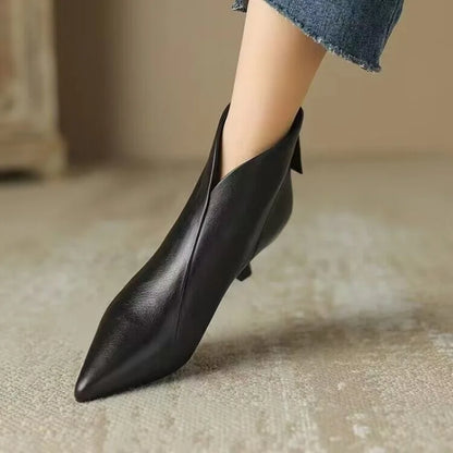 High Quality Commuting Office Pointed Toe Women's Ankle Boots Fashion Zipper Low Heel Pumps