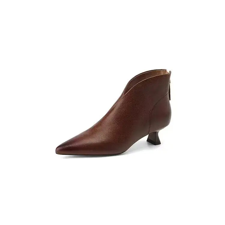 High Quality Commuting Office Pointed Toe Women's Ankle Boots Fashion Zipper Low Heel Pumps
