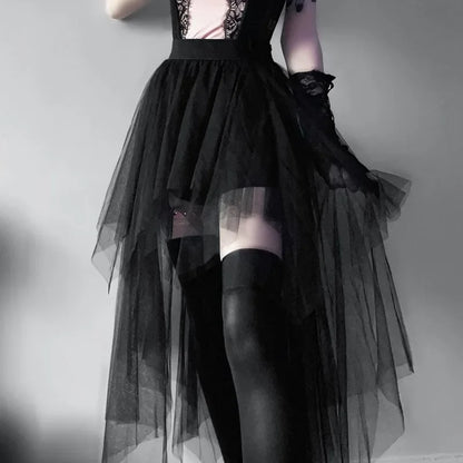 High Waisted Irregular Net Yarn Summer Gothic Casual Clothes Skirt