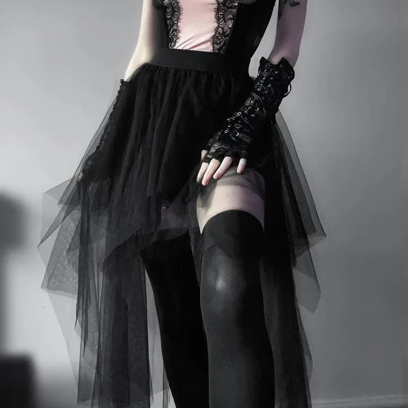 High Waisted Irregular Net Yarn Summer Gothic Casual Clothes Skirt
