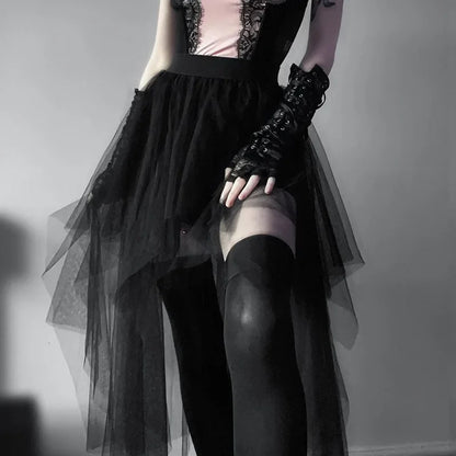 High Waisted Irregular Net Yarn Summer Gothic Casual Clothes Skirt
