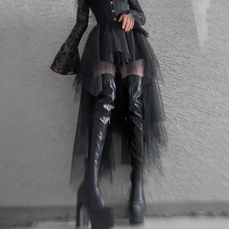 High Waisted Irregular Net Yarn Summer Gothic Casual Clothes Skirt