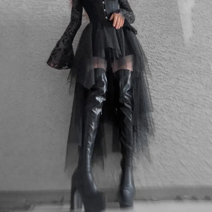 High Waisted Irregular Net Yarn Summer Gothic Casual Clothes Skirt