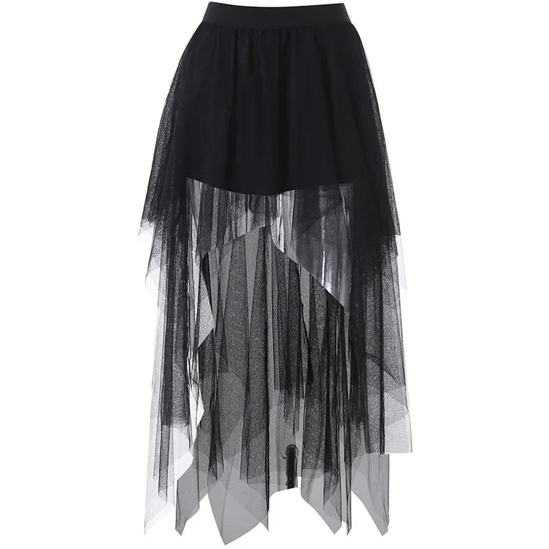High Waisted Irregular Net Yarn Summer Gothic Casual Clothes Skirt