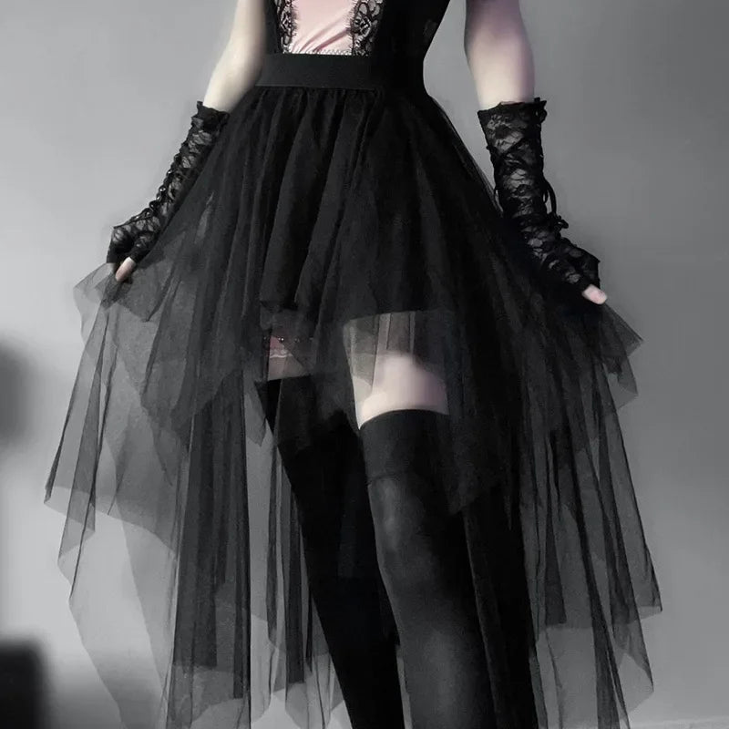 High Waisted Irregular Net Yarn Summer Gothic Casual Clothes Skirt