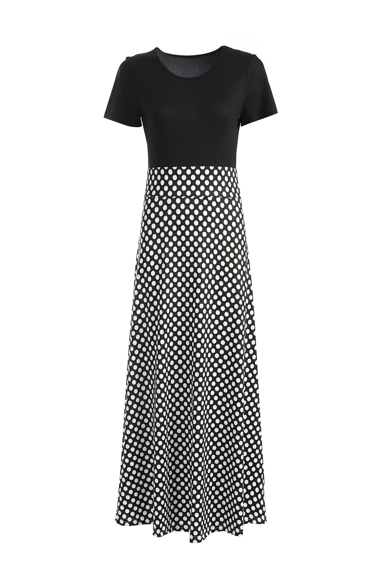 Tropical Floral Print Short Sleeve Round Neck High Waist Maxi Dress