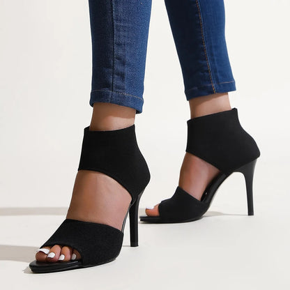 Hot Designer Knitted High Heel Open Toe Leopard Print High Heel
