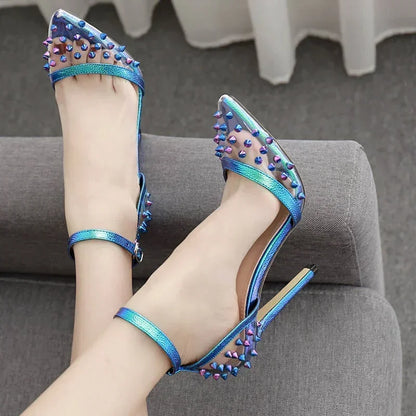 Hot Colorful Rivet Transparent PVC Buckle Strap Party High Heel