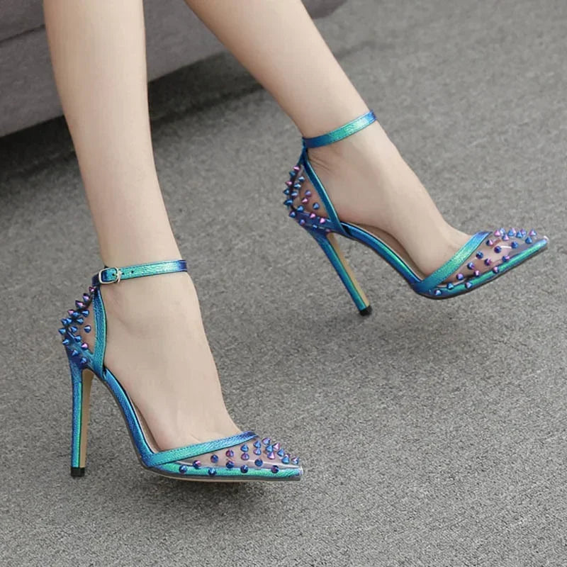 Hot Colorful Rivet Transparent PVC Buckle Strap Party High Heel