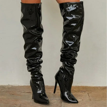 Modern Hot Autumn Winter Patent Leather Over-the-knee Slim High Heel