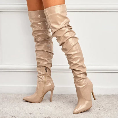 Modern Hot Autumn Winter Patent Leather Over-the-knee Slim High Heel