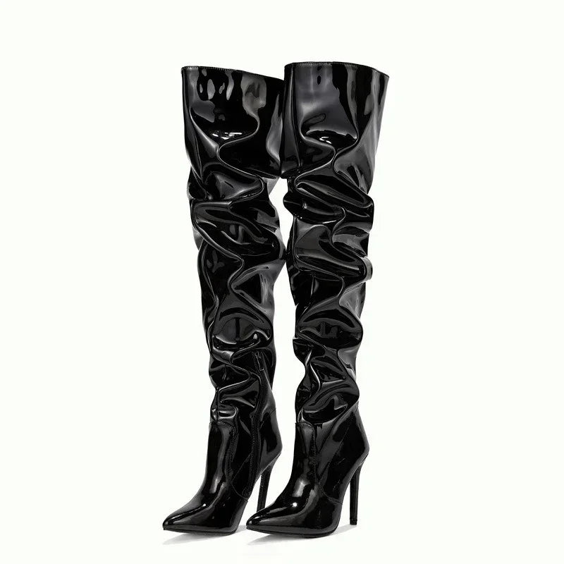 Modern Hot Autumn Winter Patent Leather Over-the-knee Slim High Heel