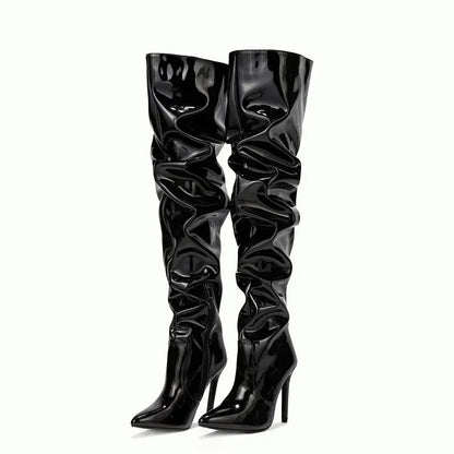 Modern Hot Autumn Winter Patent Leather Over-the-knee Slim High Heel