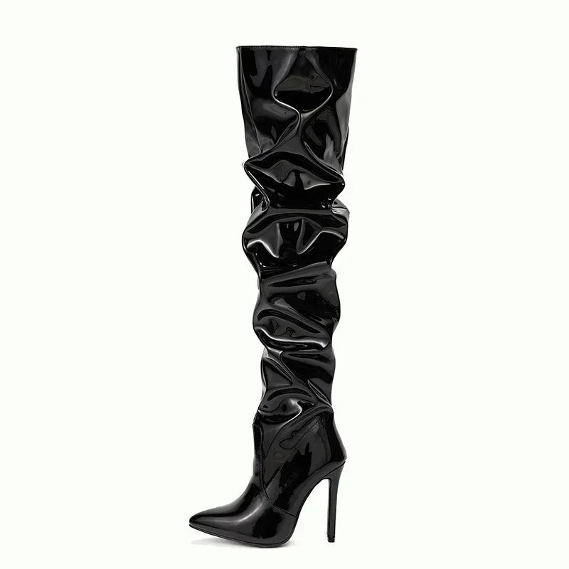 Modern Hot Autumn Winter Patent Leather Over-the-knee Slim High Heel