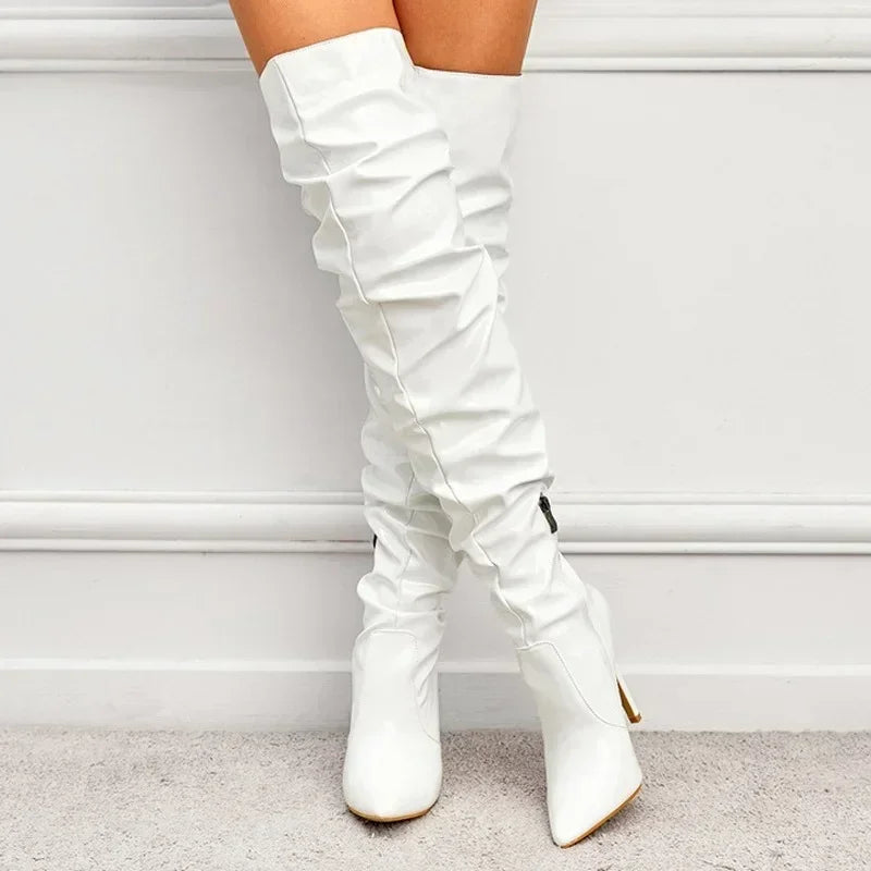 Modern Hot Autumn Winter Patent Leather Over-the-knee Slim High Heel