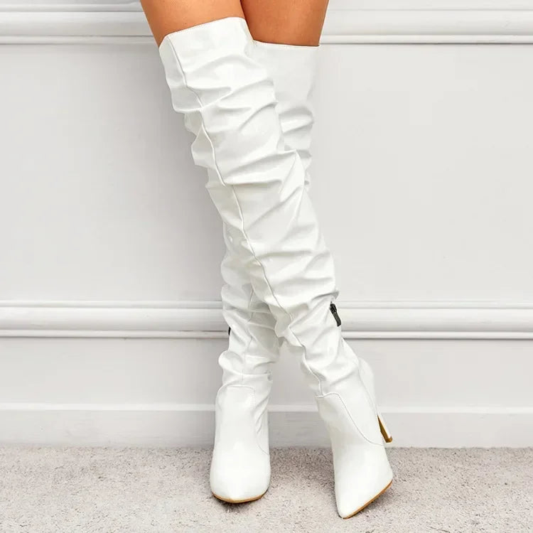 Modern Hot Autumn Winter Patent Leather Over-the-knee Slim High Heel