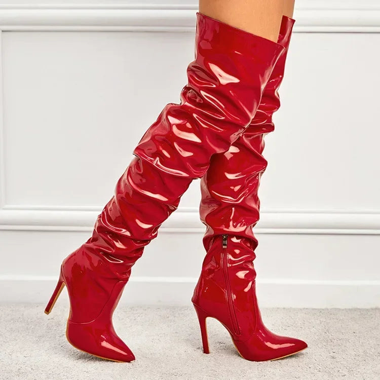 Modern Hot Autumn Winter Patent Leather Over-the-knee Slim High Heel