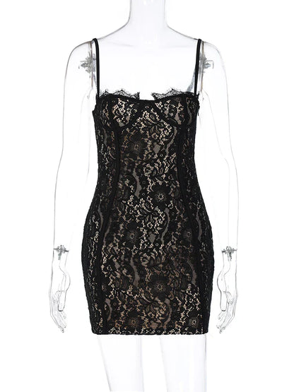 Floral Lace Corset Sweetheart Eyelash Trim Spaghetti Strap Bodycon Midi Dress