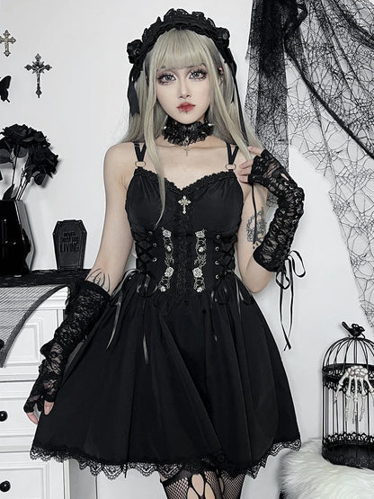 Sweetheart Corset Lace-Up Puff Sleeve Floral Embroidery Scalloped Lace Mini Dress