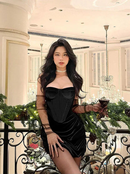 Velvet Corset Sweetheart Bustier Mini Dress