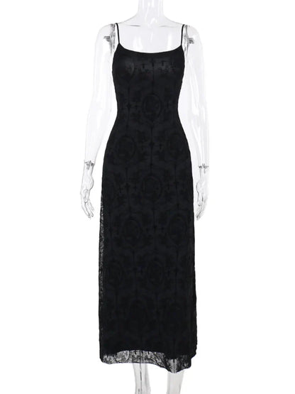 Jacquard Cross Print Spaghetti Strap Bodycon Maxi Dress