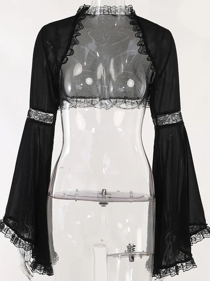 Mesh Bell Sleeve Lace Velvet Burnout Floral Mermaid Maxi Dress