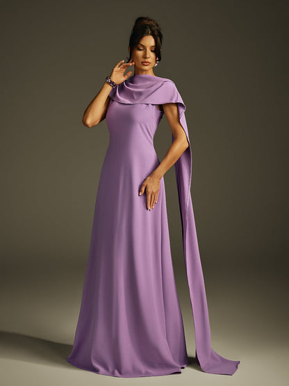 Sleeveless Cowl Neck Cape Panel Drape Floor Length Gown