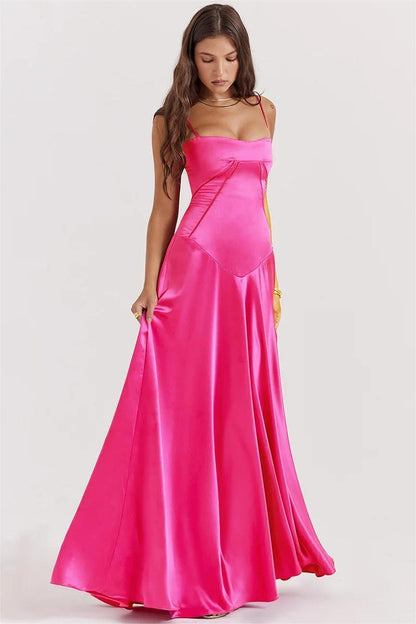 Spaghetti Strap Corset Bodice Basque Waist Satin Maxi Gown