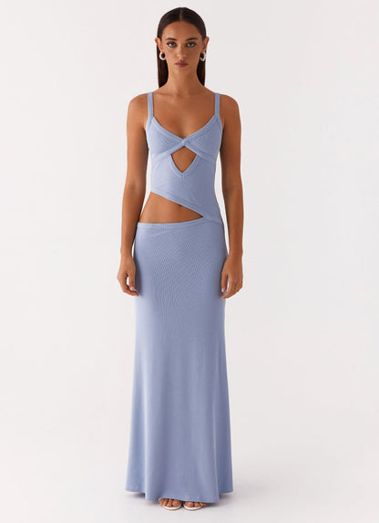 Crochet Diamond Knit Cross Front Cutout Cami Low Rise Maxi Skirt Set