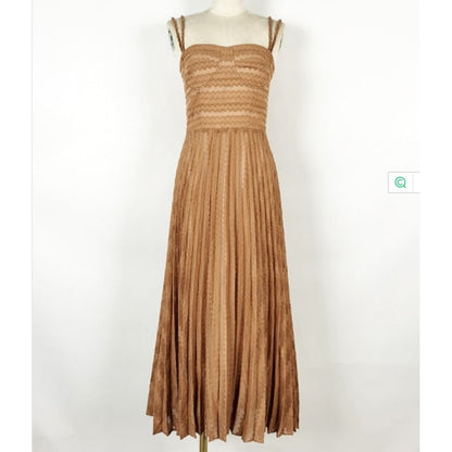 Cold Shoulder Frayed Strap Textured Pleated Corset Bodice Maxi Dress