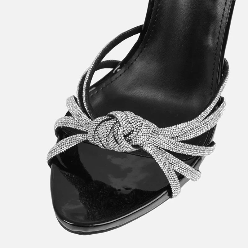 Bold New Arrival Silver Crystal Narrow Band Open Toe High Heel