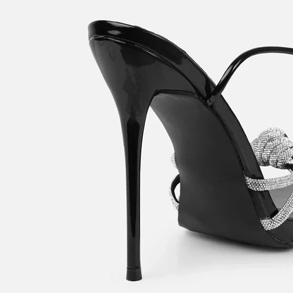 Bold New Arrival Silver Crystal Narrow Band Open Toe High Heel