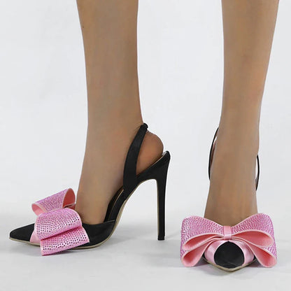 Glamorous Spring Summer Slingback Crystal Bowknot High Heel High Heel