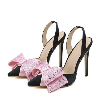 Glamorous Spring Summer Slingback Crystal Bowknot High Heel High Heel