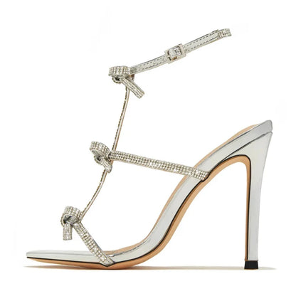 Elegant Summer Fashion Glitter Rhinestone Bowknot Party High Heel