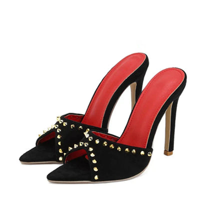 Trendy Summer Fashion Metal Rivet Designer High Heel Mules High Heel