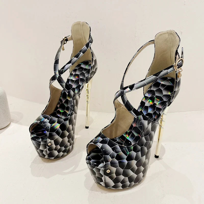 2024 Summer Platform High Heel Snake Print Peep Toe High Heel