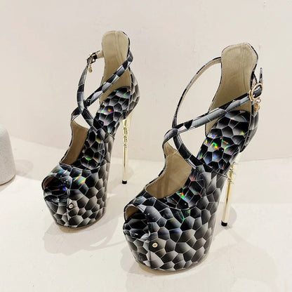 2024 Summer Platform High Heel Snake Print Peep Toe High Heel