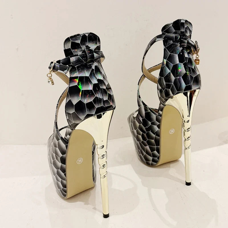 2024 Summer Platform High Heel Snake Print Peep Toe High Heel