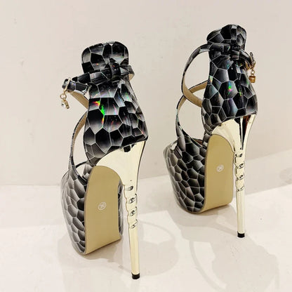 2024 Summer Platform High Heel Snake Print Peep Toe High Heel