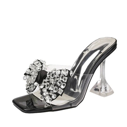 Trendy Big Size Clear High Heel Modern Slippers Transparent High Heel