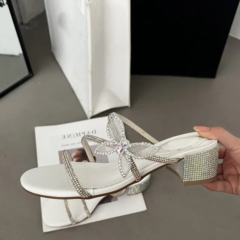 Stylish Glitter Rhinestones Bowknot Crystal Low Heels High Heel